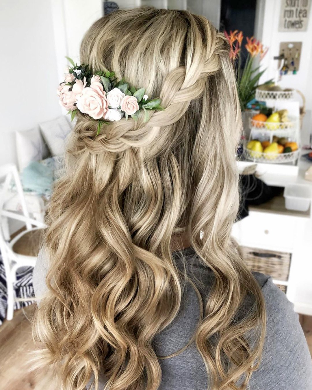 34. Sparkly Texture Braid Long Hair With Flower